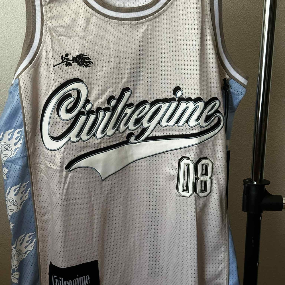 White and Blue Basketball Jersey